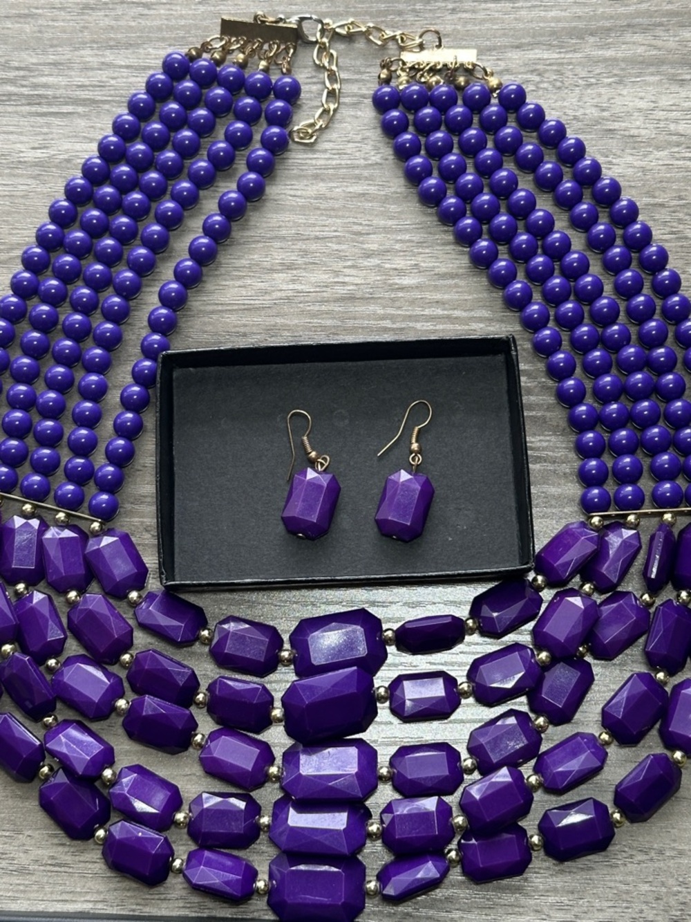 Purple Statement Beaded Necklace & Earrings Set
